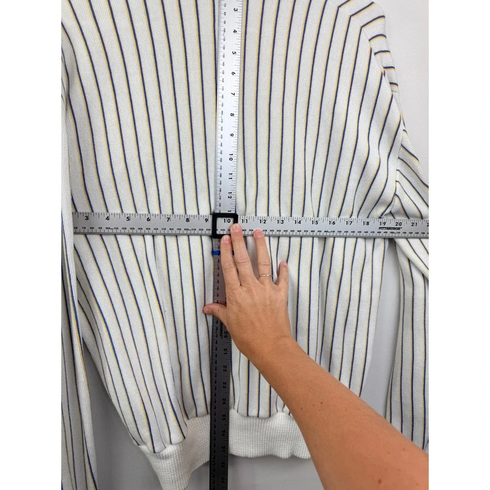 Arnold Palmer Vintage Mens White Striped V-Neck Cardigan Sweater Large